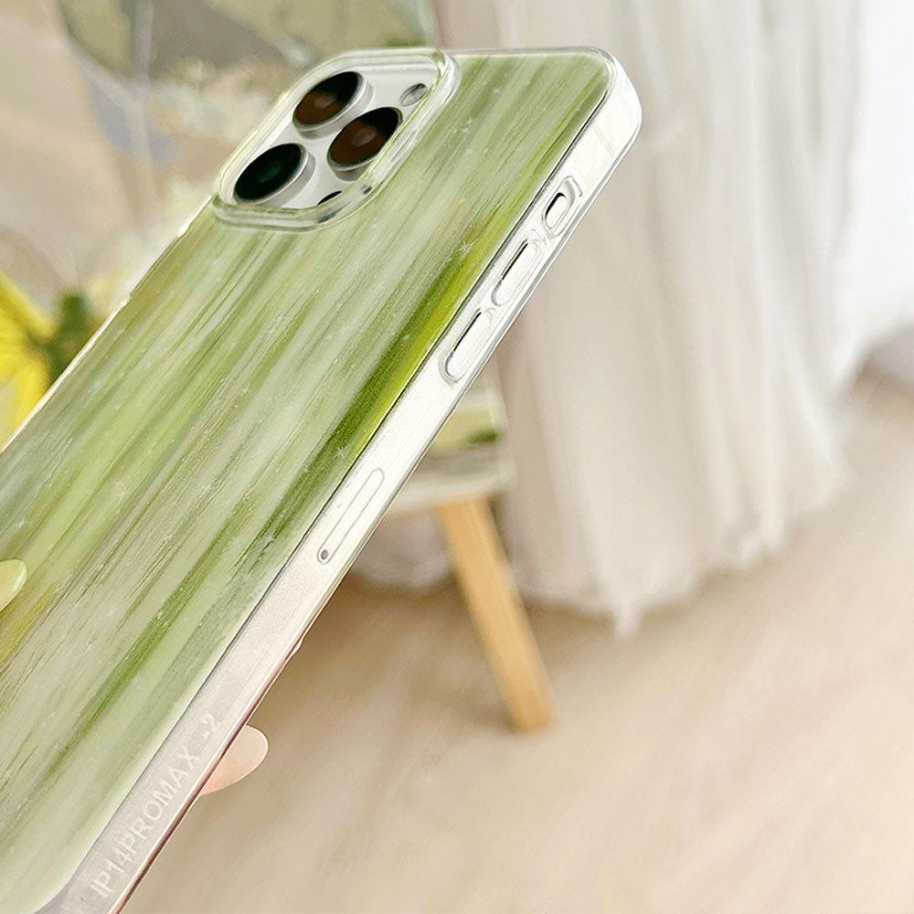 Simple Green Small Fresh IMD Mobile Phone Case for Women Suitable for Apple 16 Promax Creative IPhone 15 Protective Case