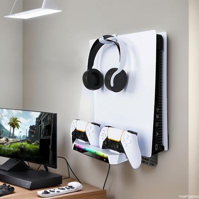 Držák na stěnu pro PS5 s nabíjecí stanicí Držák náhlavní soupravy Duální ovladač Stojan nabíječky pro PS5/PS5 Tenký disk / digitální konzole