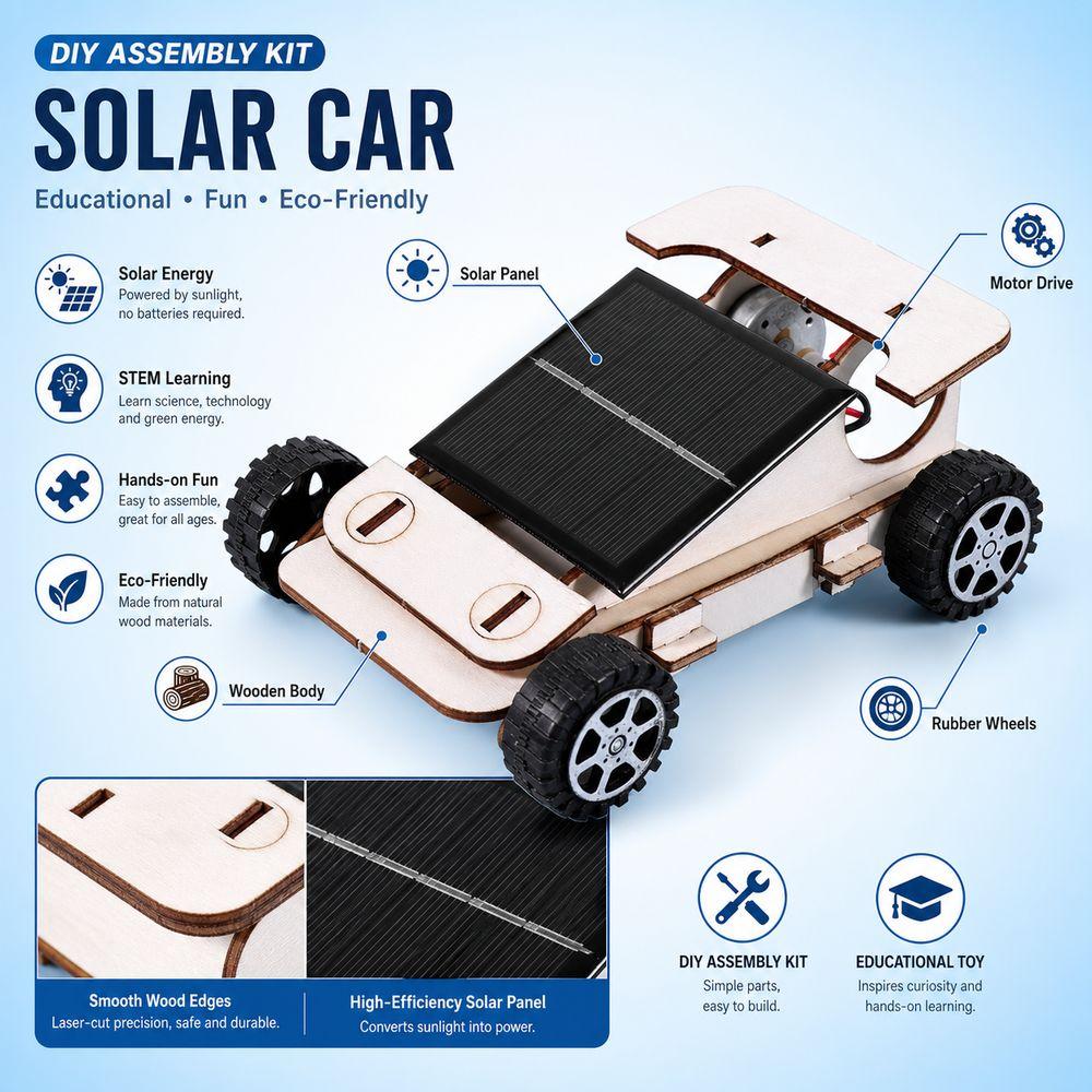 Montage Holzauto Modell Solarbetrieben Lernfahrzeug Spielzeug Solarmodell Auto Wissenschaftliches Lernen