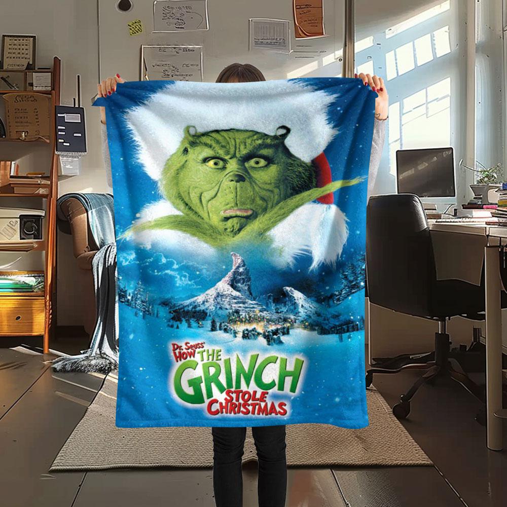 Christmas Grinch Cartoon printing Flannel Blanket Bedroom Sofa Camping Warm blanket Gifts for family and friends-MJ021