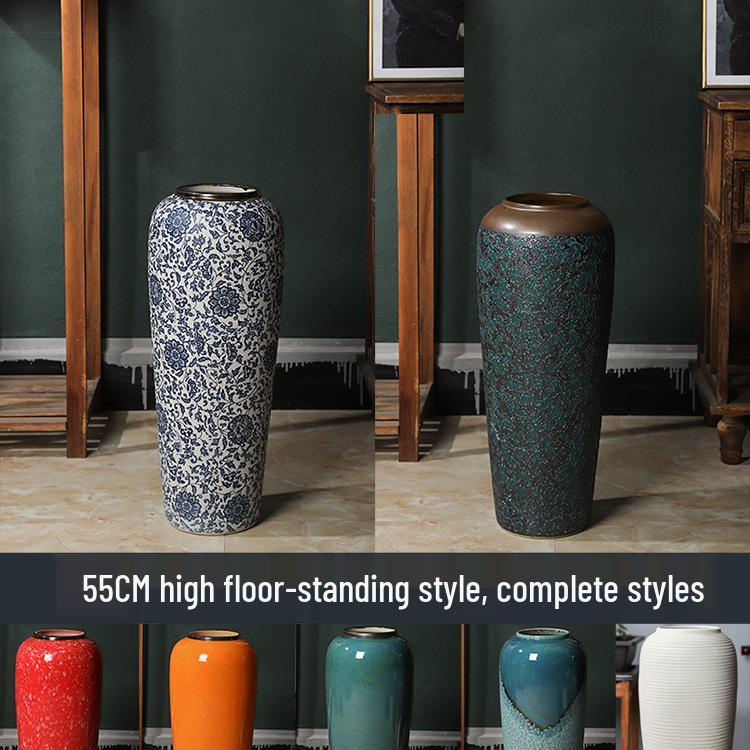 

Керамическая ваза высотой 55 см для двора или лобби: Идеально для бамбука, ивы или сухоцветов, можно использовать для гидропоники. White Thread