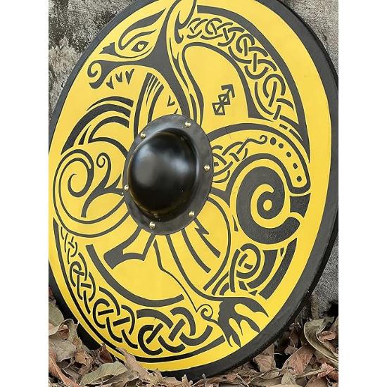 24"Medieval Warrior Wooden Viking Round Shield Face New Replica Designer Style