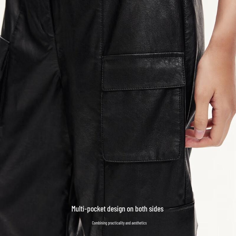 VEROMODA Women's Faux Leather Moto Cargo Wide-Leg Pants