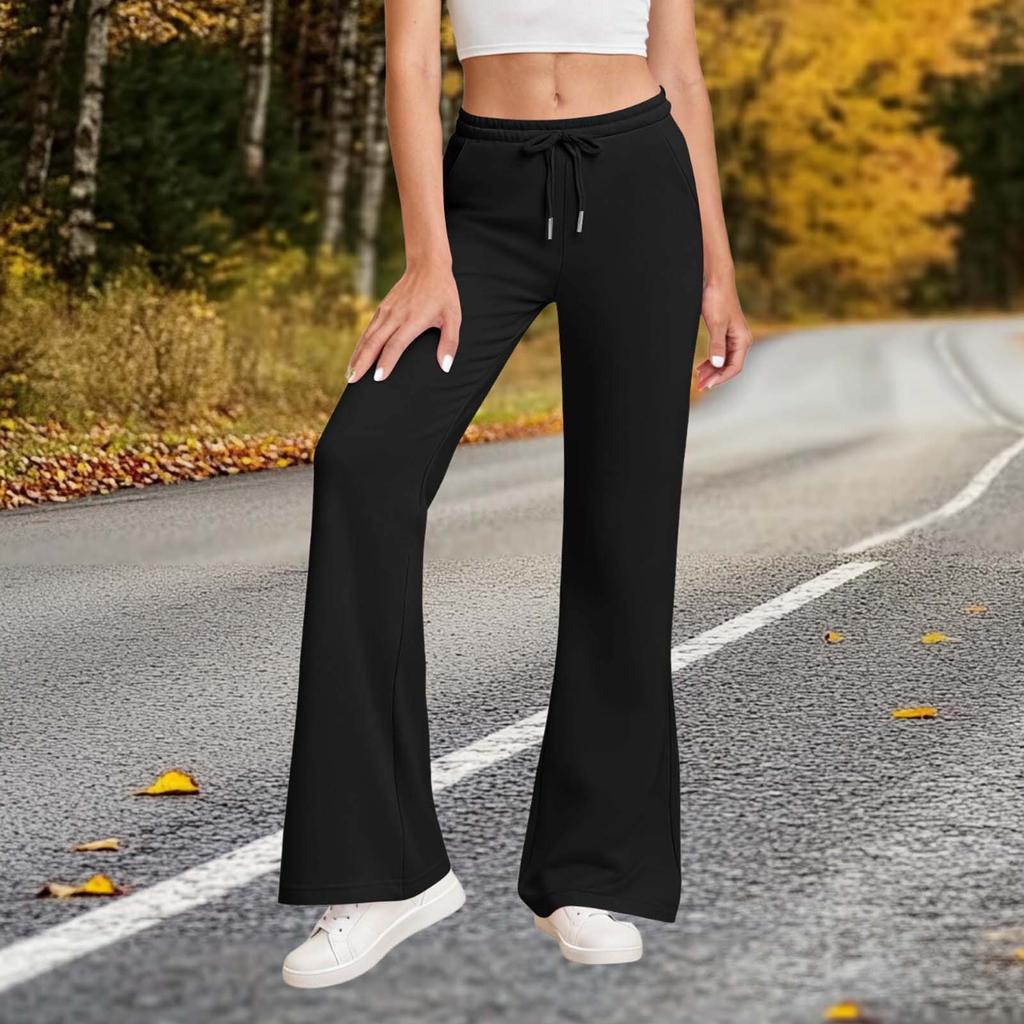 Damenmode Einfarbig Elastischer Bund Tasche Kordelzug Schlaghose