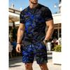 Fashion men's casual suit 3D casual color printing summer T-shirt shorts simple