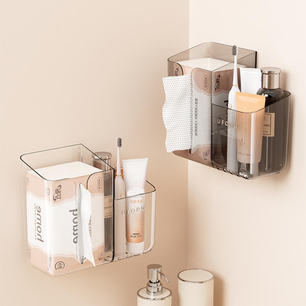Suction Cup Wall-Mounted Tissue Box Transparent Napkin Storage Box Creative Paper Holder  Bathroom