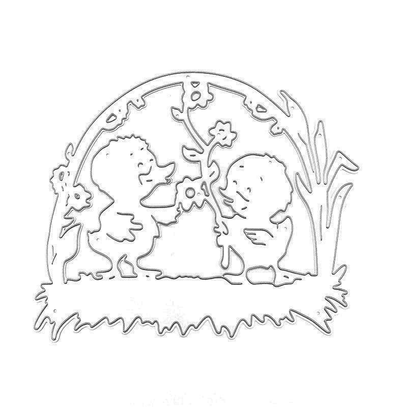 Two Little Yellow Ducks Enjoy The Flower Design Metal Cutting Dies DIY Scrapbooking Embossing Stencil Paper Craft Album Template