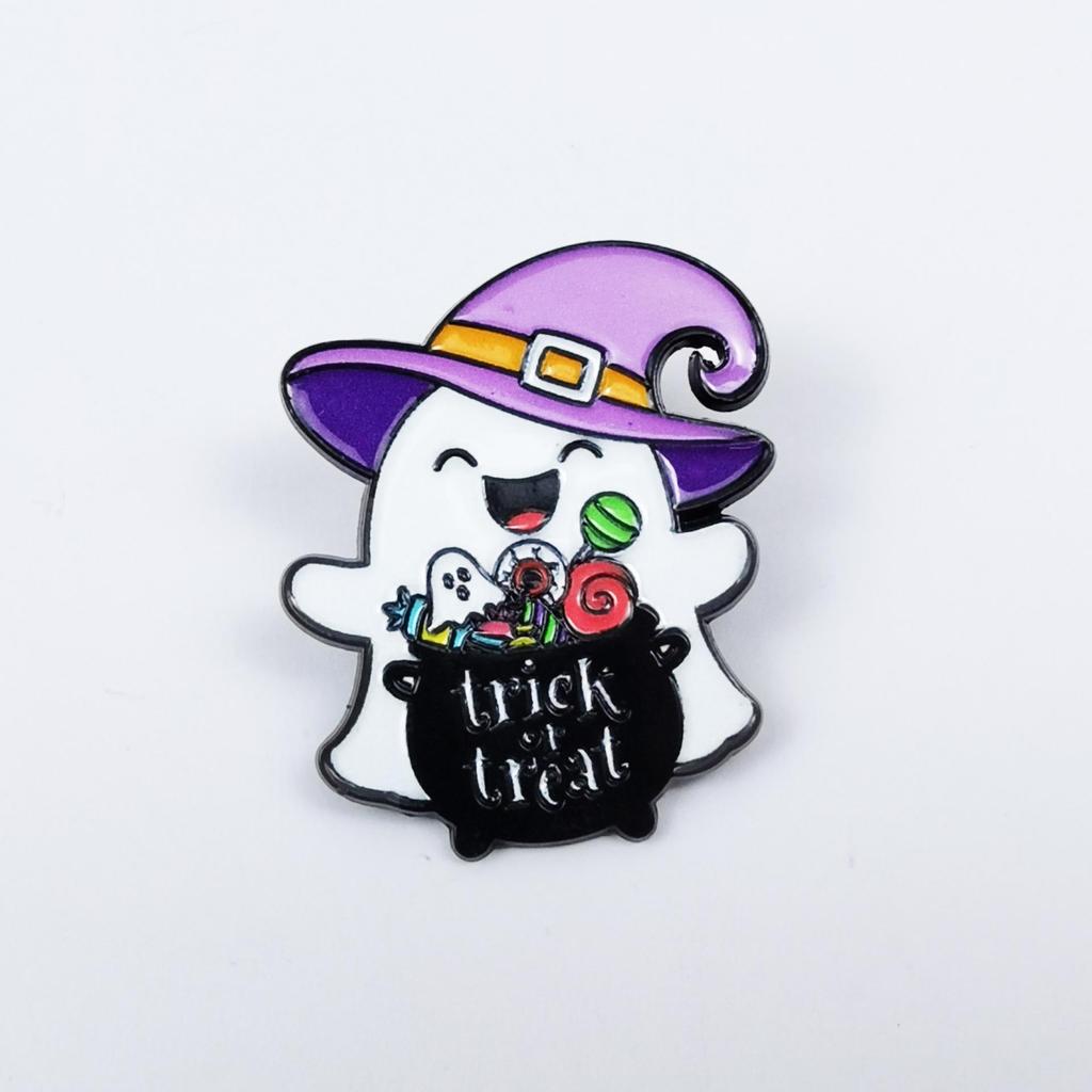 Children's Cartoon Halloween Badges: Ghost & Pumpkin Candy Brooches