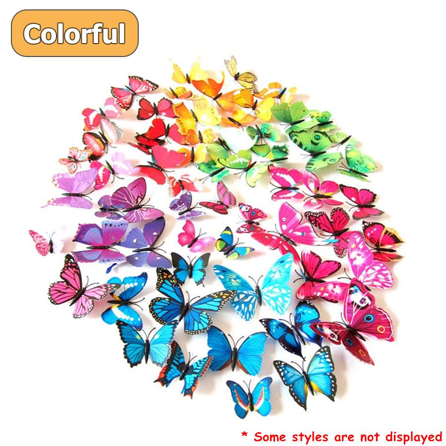 12pcs/Pack Color Butterfly Magnetic Refrigerator Sticker for Kitchen Living Room DIY Wall Stickers Home Decoration Accessories