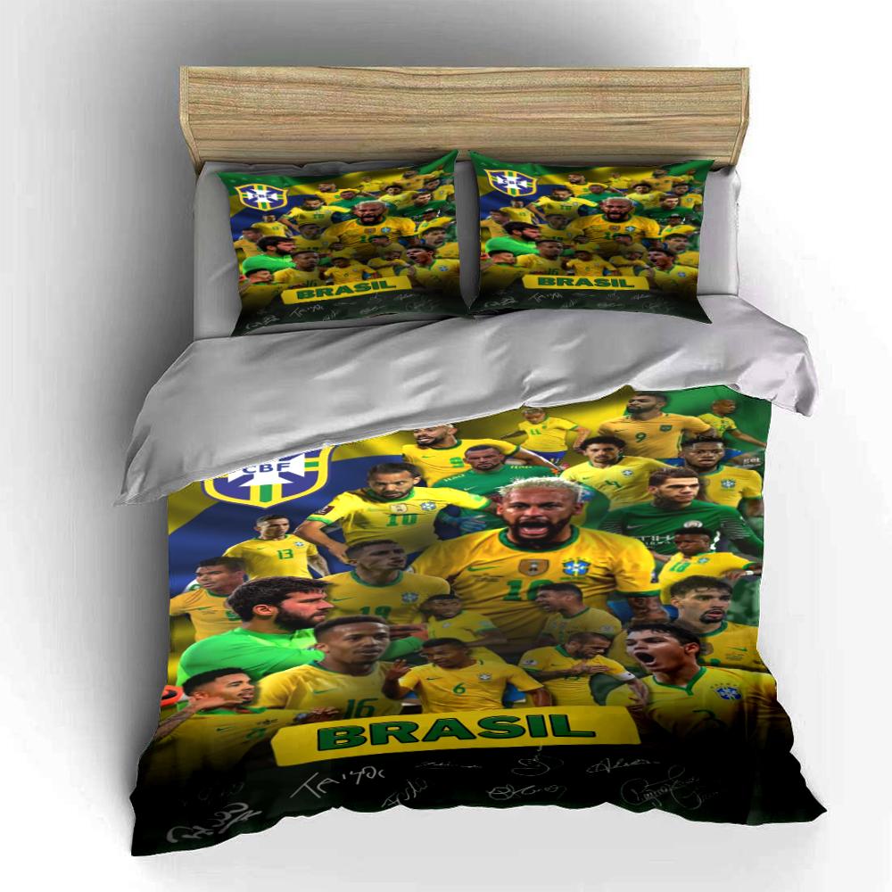 Set Biancheria da Letto Squadra di Calcio del Brasile Copripiumino Set Copripiumino Federe Decorazioni per la Casa (1 * Copripiumino 2 * Federe, senza piumino)