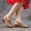 Johnature Sapatos Femininos de Couro Genuíno Retrô Peep Toe Vazados Respiráveis Sandálias de Salto Grosso