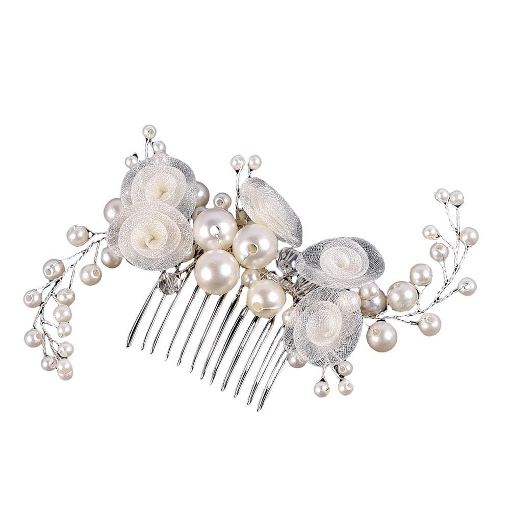 

Гребень для волос с цветком из искусственного жемчуга Свадебное украшение для головы Модная заколка для волос для женщин и девушек белый