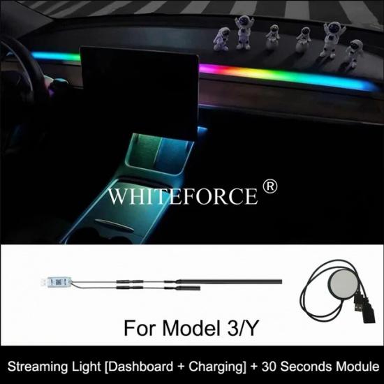 For Tesla Model 3/Y 2017-2023 Streaming Ambient Light Dashboard Flow Light Remote/APP Control USB Ambient Strip Lamp Decoration