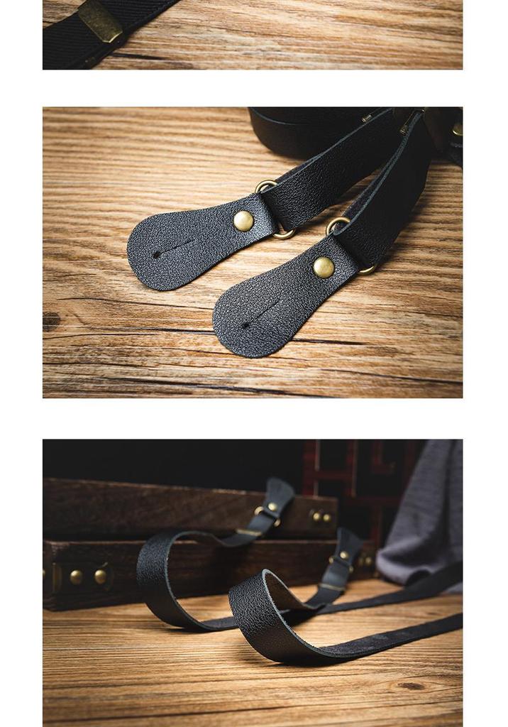 Unisex Non-Slip Retro PU Leather Suspender Straps with Four-Button Buckle – Casual & Versatile for Pants and Overalls