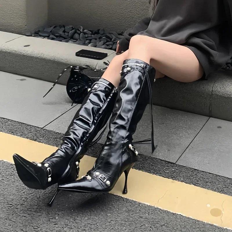 Fashion New Women Knight High Boots Fashion Tassels Side Zippers Ladies Elegant Pointed Toe Long Booties Women's Footwear