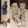 Women Boots 2026 New Retro Flat Platform Graffiti Mid-calf Boot Sexy Trend Thick Bottomed Round Toe Anti Slip Calf Fashion Boots