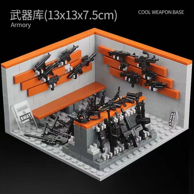 Armory Warehouse Display Rack Military Base Weapons House Armory SWAT Building Block Sets SWAT Brick Boys Kids Toys Gifts