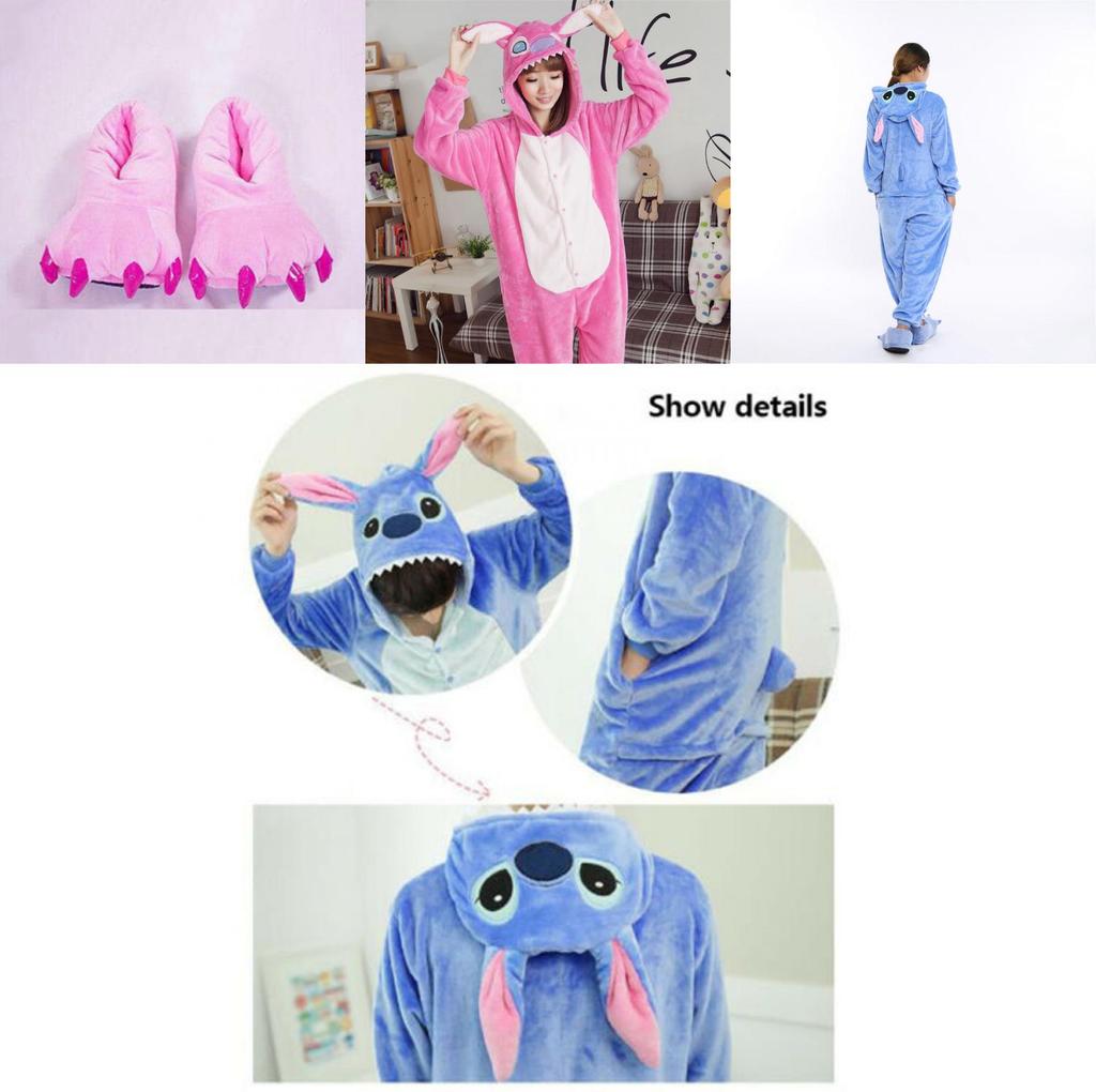 Stitch Flannel Hooded Jumpsuit Pajamas Perfect For Winter And Halloween Cosplay