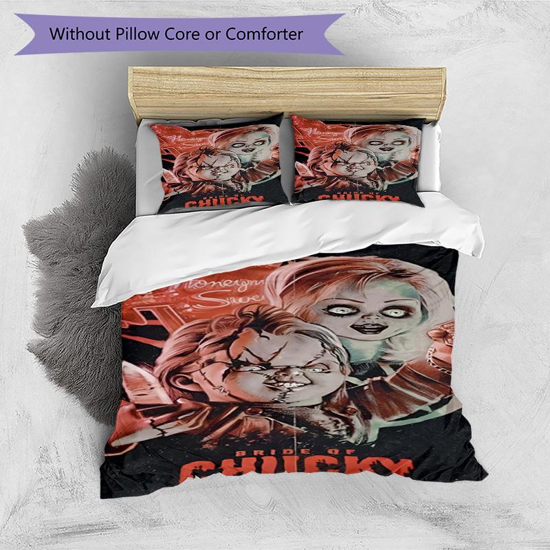 Juego de funda nórdica de 3 piezas (1 funda de edredón + 2 fundas de almohada, sin núcleo), Juego de Ropa de Cama con Estampado de La Novia de Chucky, Decoración de Dormitorio, Todas las Estaciones, Regalo de Cumpleaños