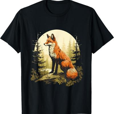 Fox Nature Forest Wildlife Motif Animal Lovers Landscape T-Shirt