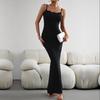 Damen Herbst Neckholder ärmellos einfarbig Sexy Fit Slim Strap Langes Kleid