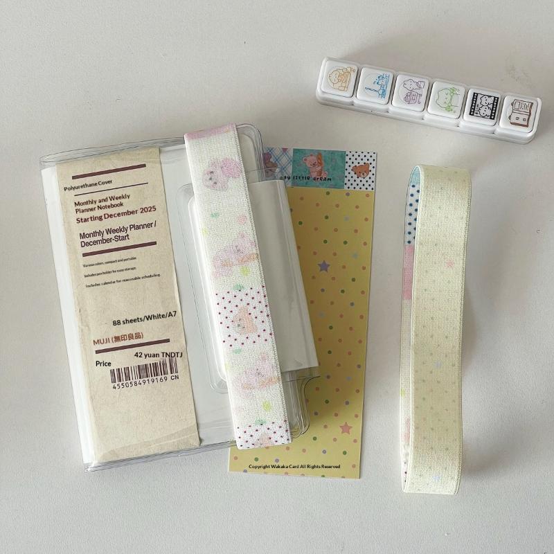 A7 M5 Planner Notebook Elastic Strap Ins Style Cute Strawberry Bear Decoration Elastic Scrapbooking Storage Accessory