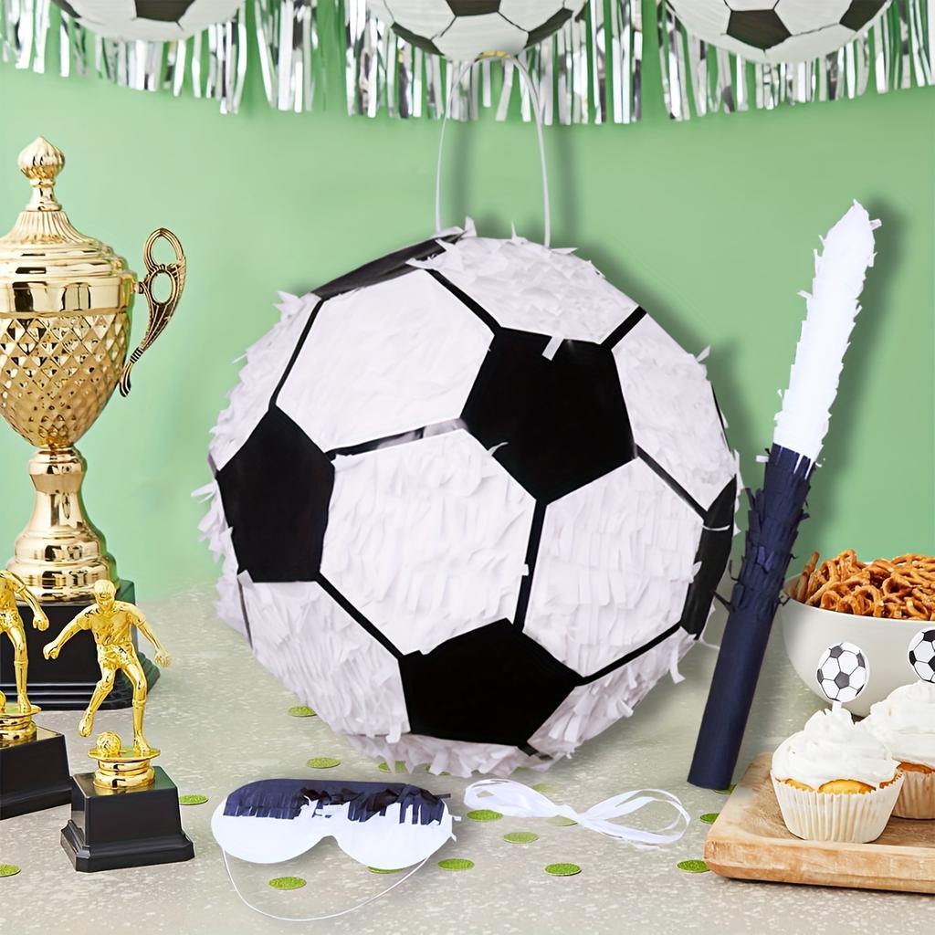 1 Set/4 Stück 3D Fußball Pinata Set mit Luftschlangen Geburtstagsparty Überraschungsspiel Gastgeschenke Augenbinde Stöcke und Schneebesen Thema Feiern