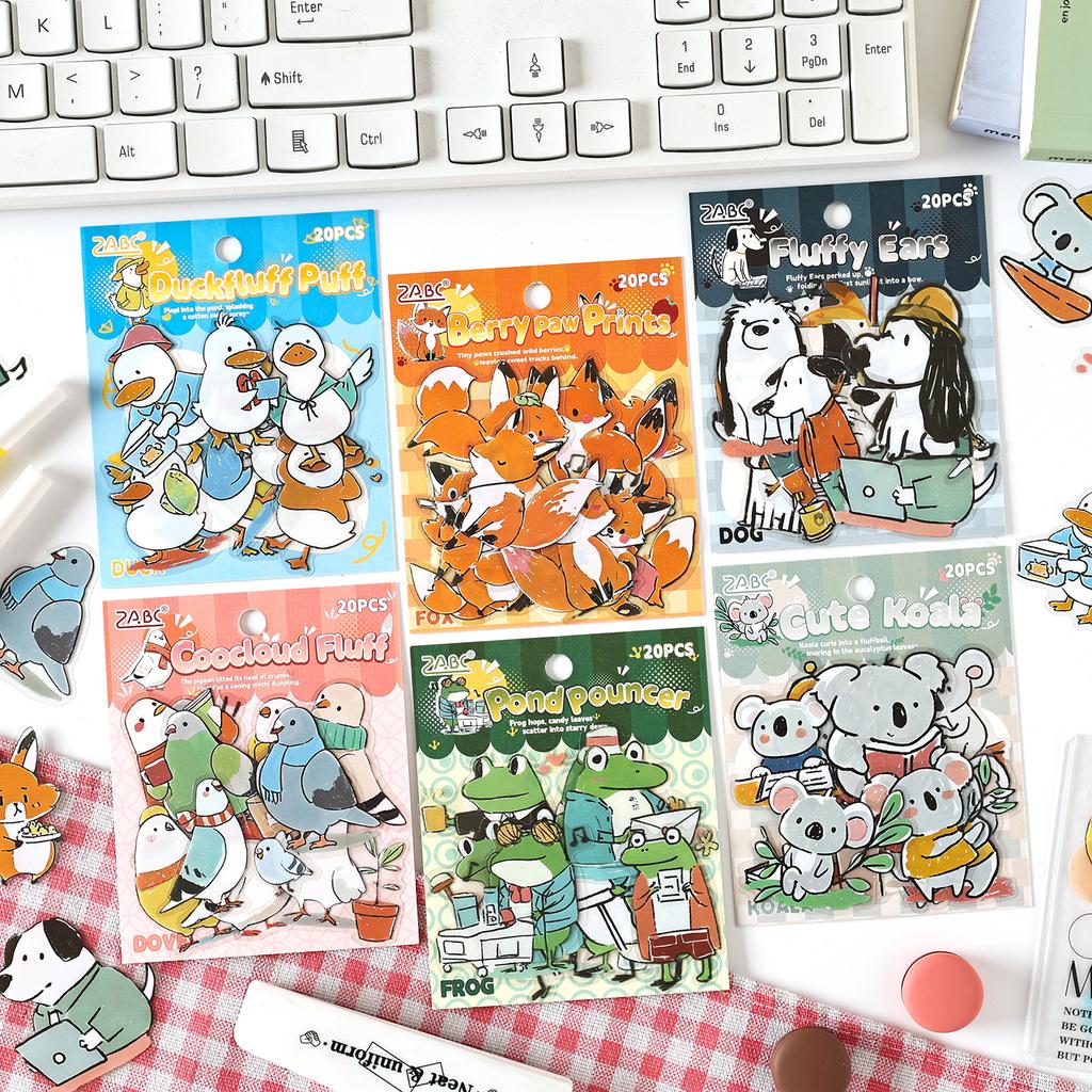 20pcs Fun Animal City Series Kawaii Cartoon PET Stickers Creative Collage DIY Diary Scrapbook Material Stationery Stickers