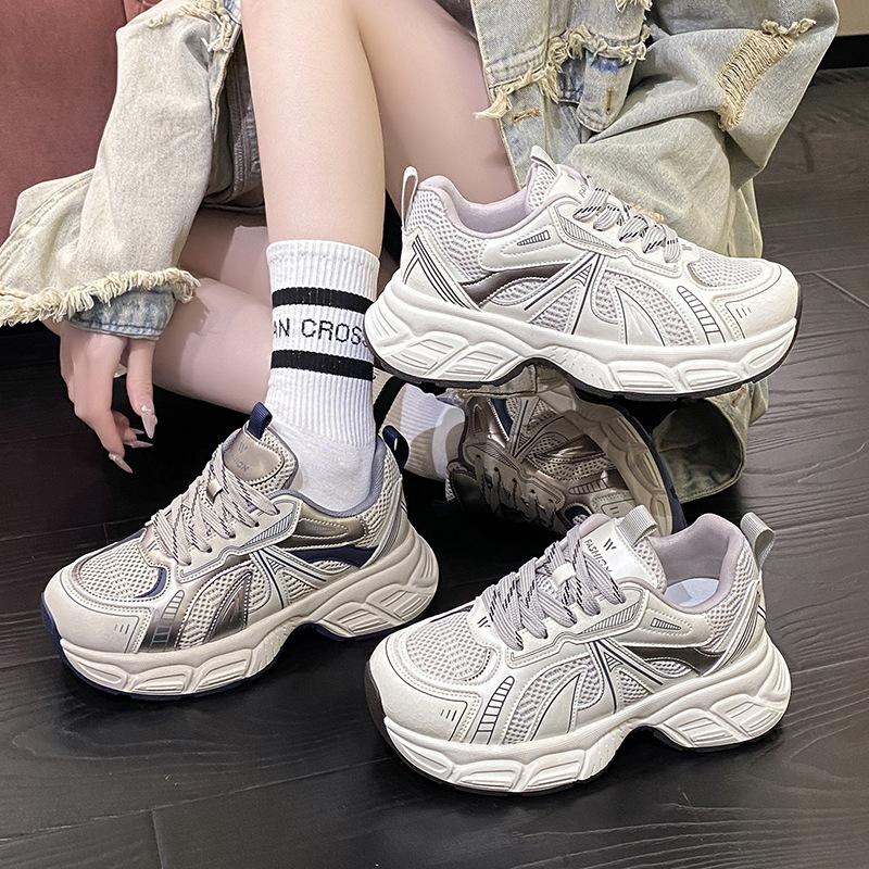 Platform Dad Shoes Women's Spring 2025 New Versatile Sports Shoes Breathable Mesh Small Height Increase Casual Shoes