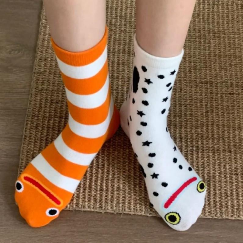 Striped Conger Eel Mid-Calf Socks - Cute & Funny Xiaohongshu Style for Spring & Autumn