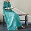 Spring Autumn Floral Print Round Neck Retro Loose Long Dress Long Sleeve Cotton Linen Dress Women's Clothing
