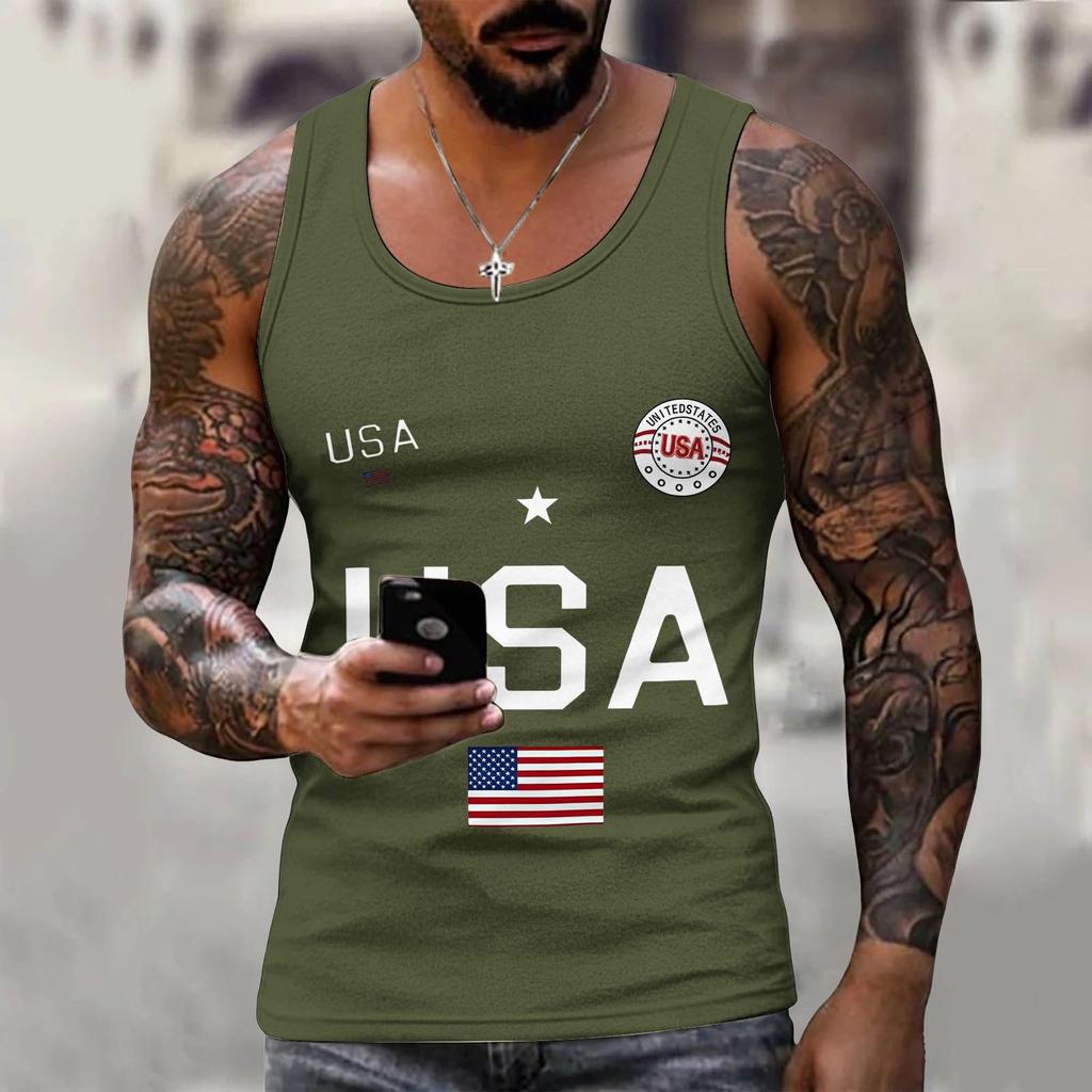 Men 4th Of Shirts USA Muscle Sleeveless Shirt Patriotic Tank Tops