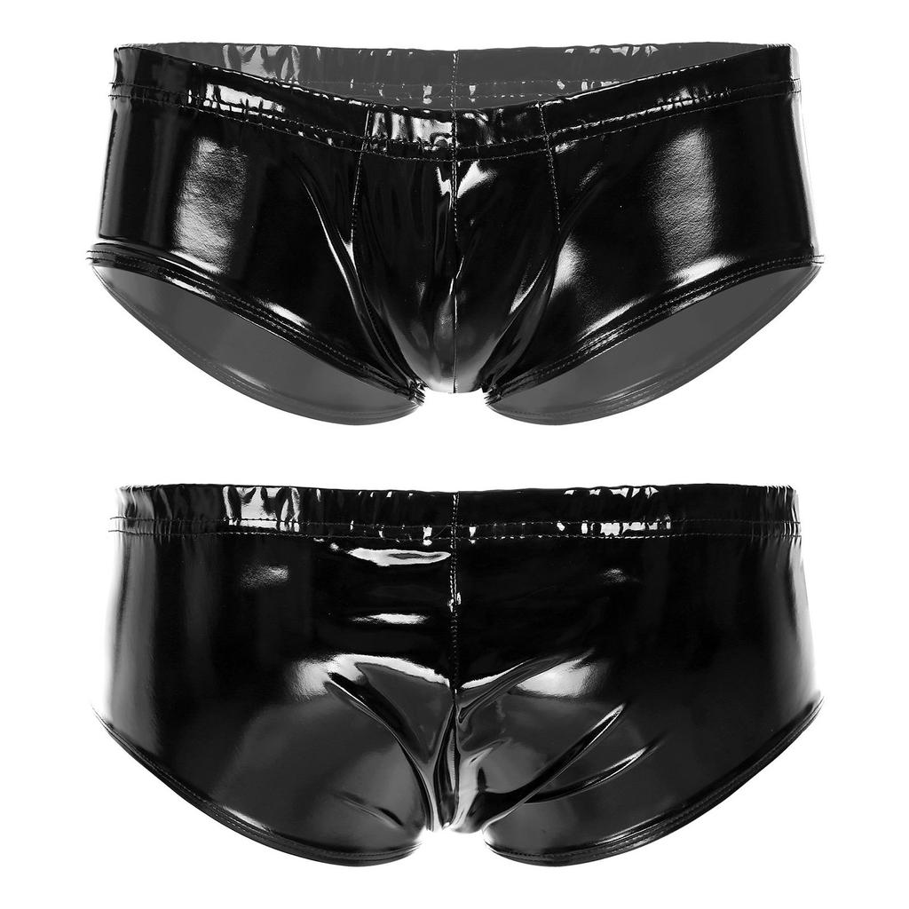 Men Low Rise Bikini Briefs Swim Trunks Metallic Shiny Bulge Pouch Panties Underwear Hot Pants