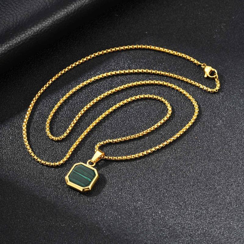 Stainless Steel Square Pendant Necklace Men Long Chain Layered Hip Hop Jewelry Geometric Titanium