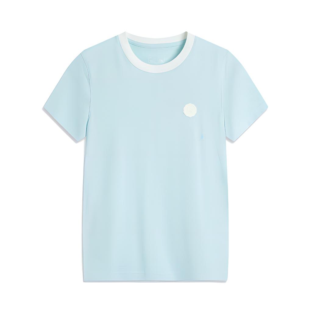 Li Ning Sports Lifestyle Series Solid Color Breathable Versatile Short Sleeve T-Shirt Women T-Shirt Light-Sky-Blue AHSV184-2