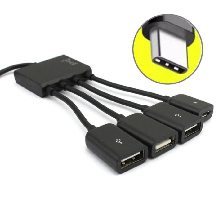 USB OTG Hub with Charging Switching 1 to 4 MicroUSB TypeC Charging Cable Connect Multiple Devices Simultaneously