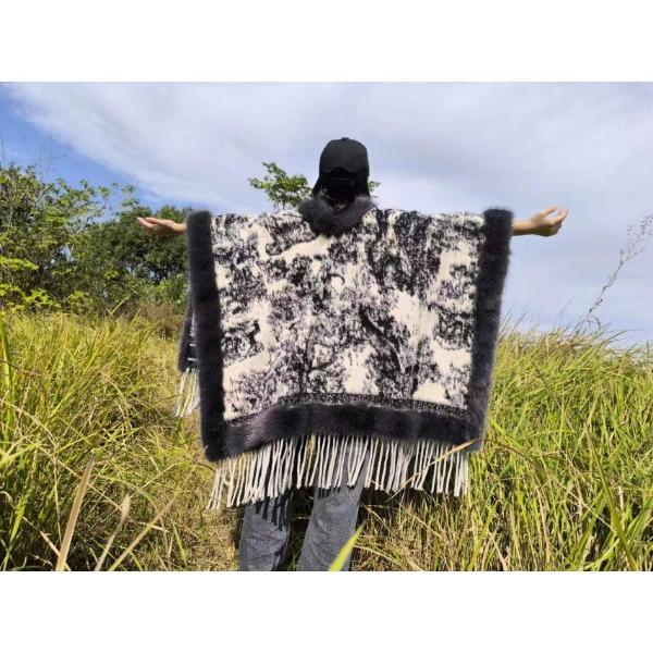 Fox Fur Knitted Cape Cape With Geometric Fur Fur Shawl Jacket Women