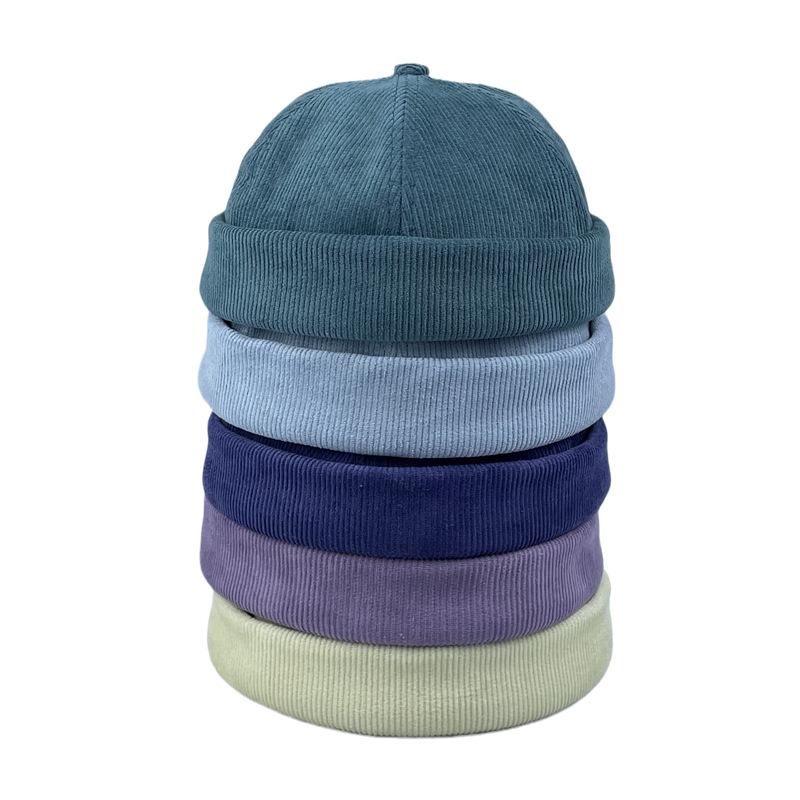 Einfarbige Corduroy Minimalistische Unisex Krempenlose Mütze Winddichte Beanie Melonenhautmützen, Vermieter Hüte, Hip Hop Hüte, Runde Hüte