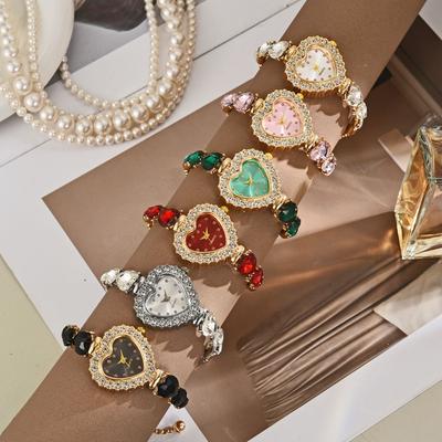 Exquisite and Cute Heart-shaped Quartz Watch Casual Temperament Luxury Diamond-encrusted Women's Bracelet Decorative Watch
