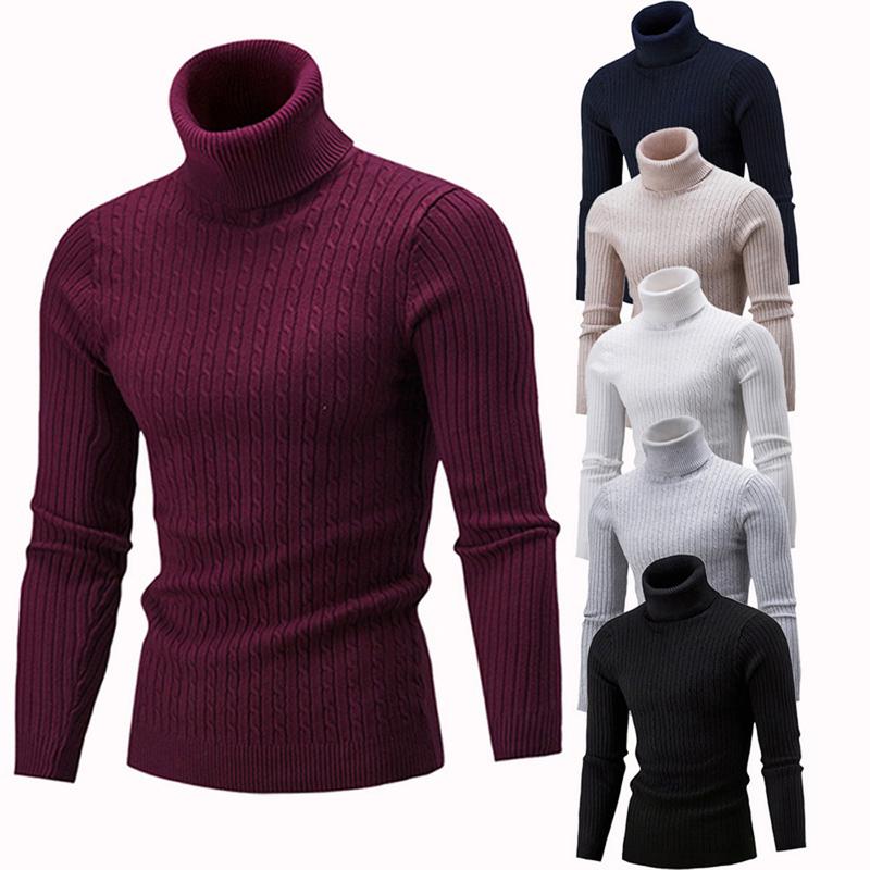 HTOOHTOOH Mens Slim High Neck Knitting Long Sleeve Pullover Classic Sweater HTOOHTOOH Mens Slim High Neck Knitting Long Sleeve Pullover Classic Sweater