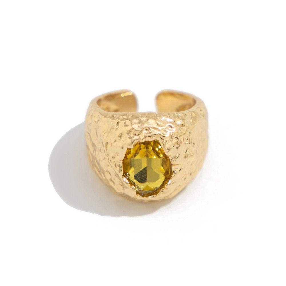 Exaggerate Colored Crystal Rings Irregular Metal Open Ring Cool Rhinestone Rings  Daily