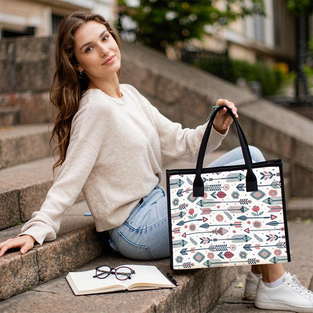 Boho Arrow Print Canvas Tote Bag Casual Large Capacity Daily Shopping Handbag