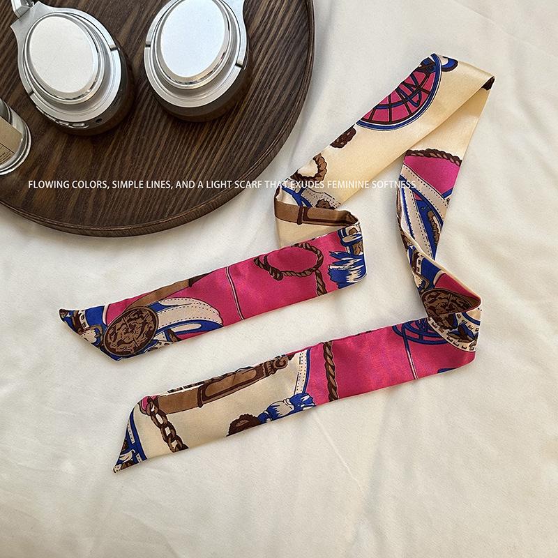 

Thin and narrow silk scarf, small scarf, women s spring long double-sided versatile bag decoration, new leopard print streamer headband. 100CM