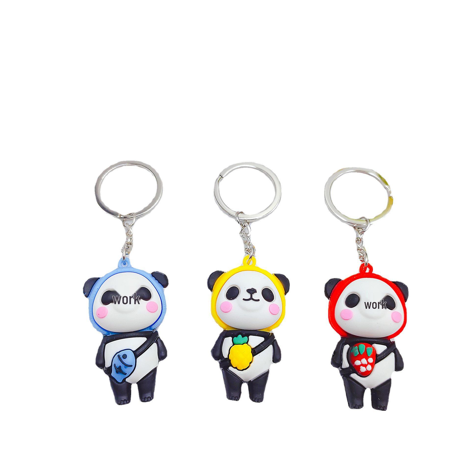Cute Fruit Panda Keychain - Soft PVC Rubber Pendant for Bags & Gifts красный