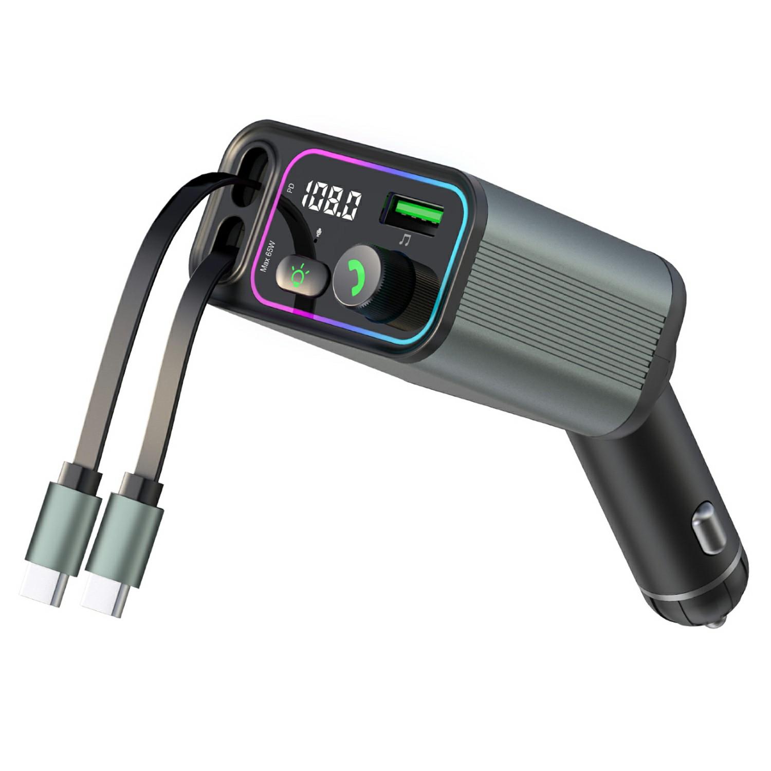 

GC08C Автомобільний зарядний пристрій з подвійними висувними кабелями USB C та дисплеєм напруги з підсвічуванням, адаптер швидкої зарядки PD 65 Вт