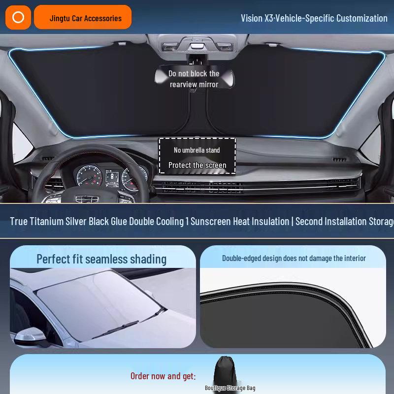 Geely Car Sunshade: Heat-Insulation Windshield Curtain for 25 Models, including Xingyue L, Xingyuan, Xingrui, Emgrand, Boyue L, and Panda MINI.