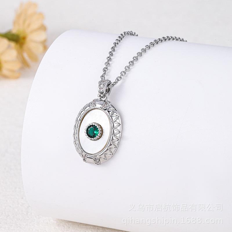 Emerald Necklace Women'S Personality Versatile Trend Ol Zircon Oval Pendant