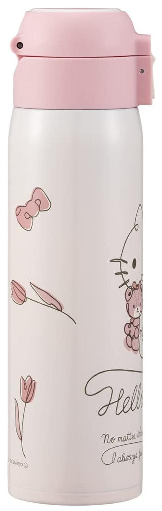 Skater 480ml Stainless Steel Water Bottle with Hello Kitty Line Straw, Insulated, Design, Sanrio, One-Touch Open, STOT5ST-A
