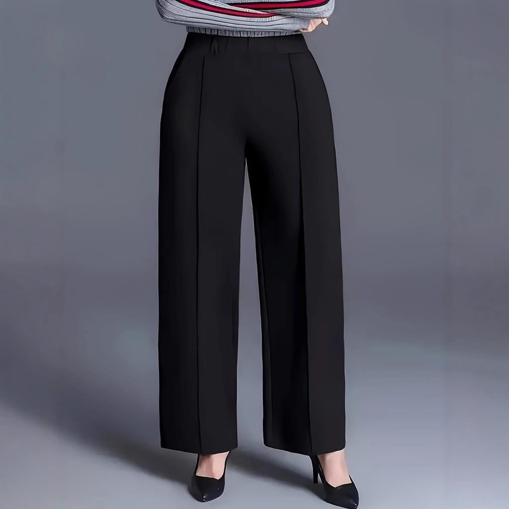 Pantaloni casual uni cu picior larg, talie înaltă, largi și care subțiază, pentru femei, pentru toamnă și iarnă