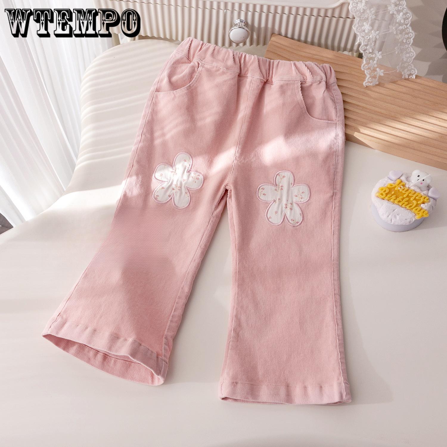 

Girls Casual Pants Autumn Style Floral Pants Women s Micro Flared Versatile Long Pants 140 розовый